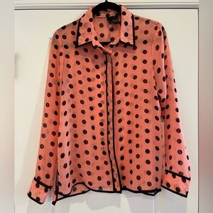 new directions Peach Sheer Polka Dot Button-Down with Black Trim